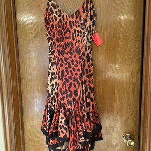 Animal print dress with crystal accents and bottom skirt ruffles